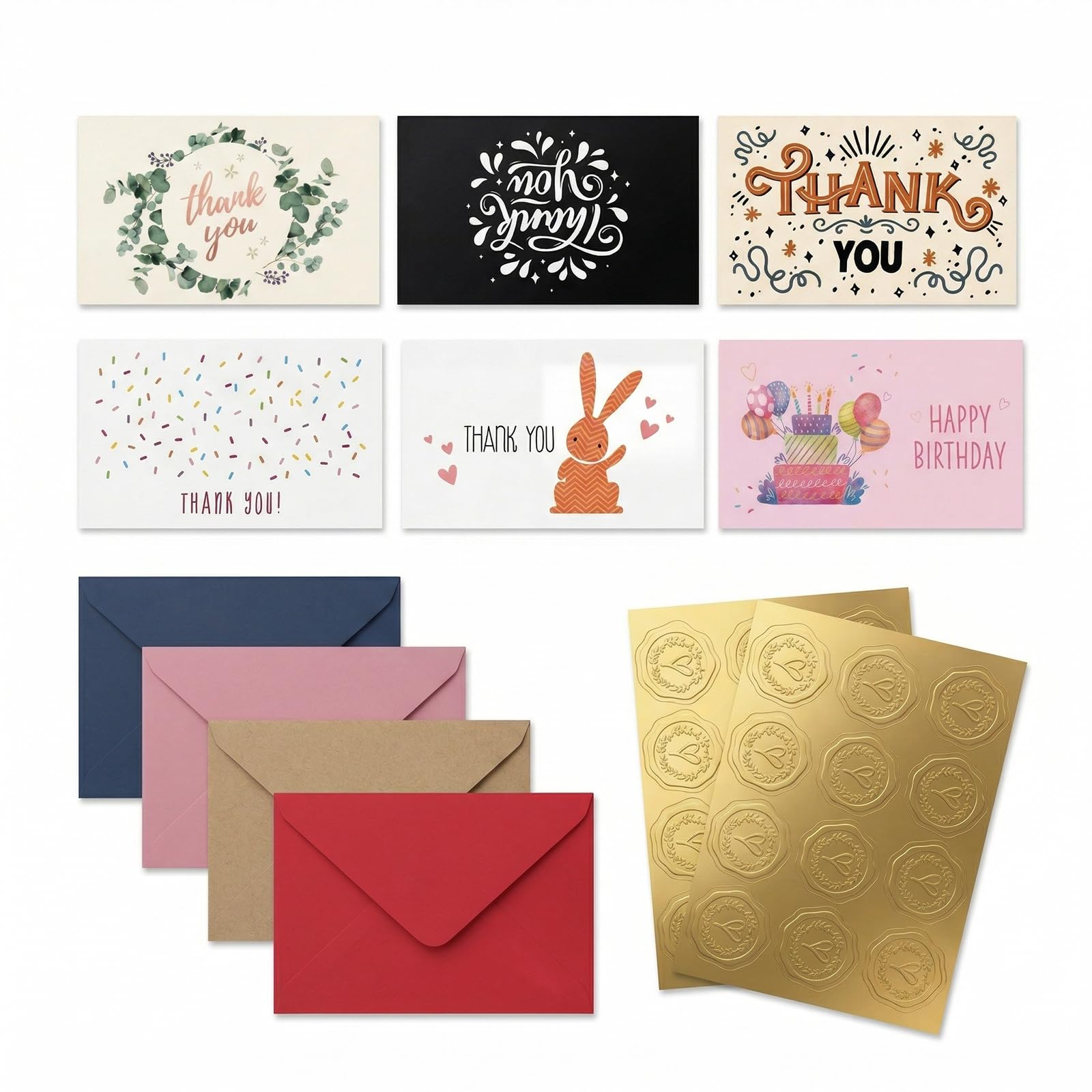 24 Sets Blank Cards and Envelopes, Blank Greeting Cards with Envelopes, Muti-Colors Notecards Assortment for Messages Greetings, Vibrant Letter Slips and Envelope Pack, with Heart Stickers