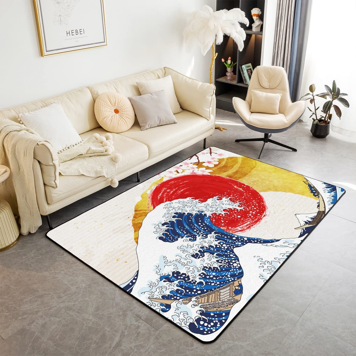 Amazon.com: Japanese Style Area Rug 3x5 Ukiyo-E Ocean Waves