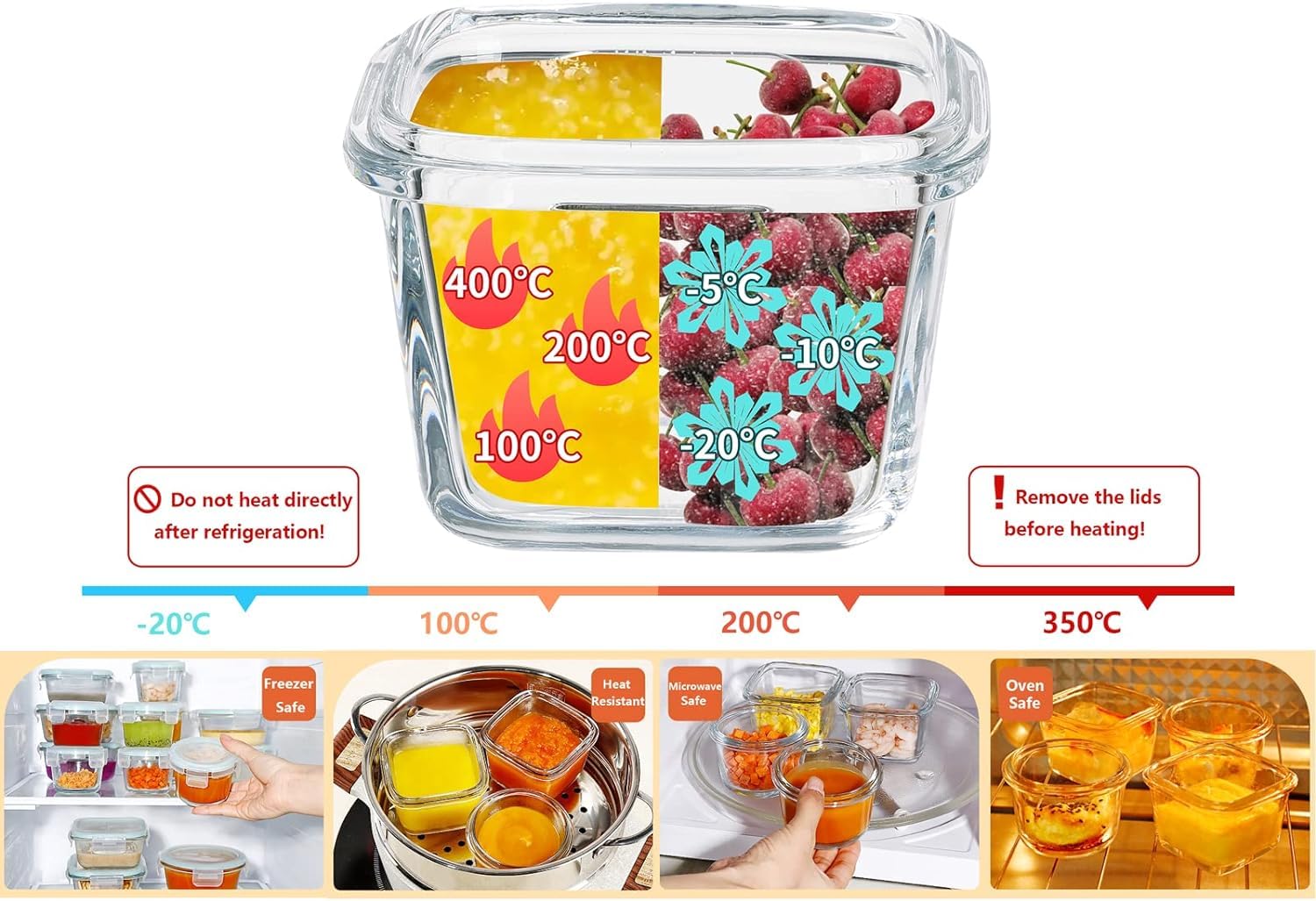 Paquete de 12 recipientes de vidrio para almacenamiento de alimentos para bebés, recipientes de vidrio de 6 onzas con tapas de bloqueo herméticas para aperitivos, avena nocturna, salsa de aderezo de