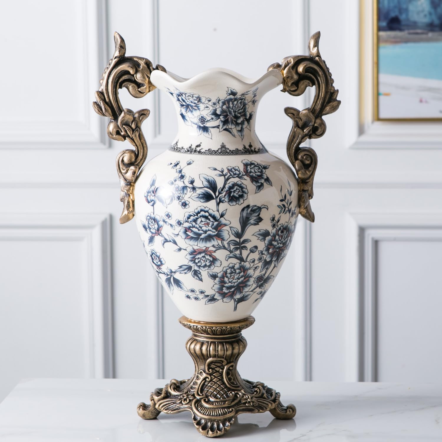 Tall Table Modern Vase,Large Ceramic Flower Vases for Shelf Home Decor,Creative Classic Pink Vase 16.5 inch,Sophisticated Vessel for Decorative