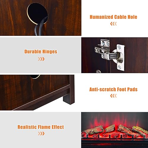 Miniatura 8 de Tangkula Soporte de TV con chimenea eléctrica, para televisores de hasta 65 pulgadas, con chimenea sintética empotrada de 25 pulgadas de 1350 W, 3