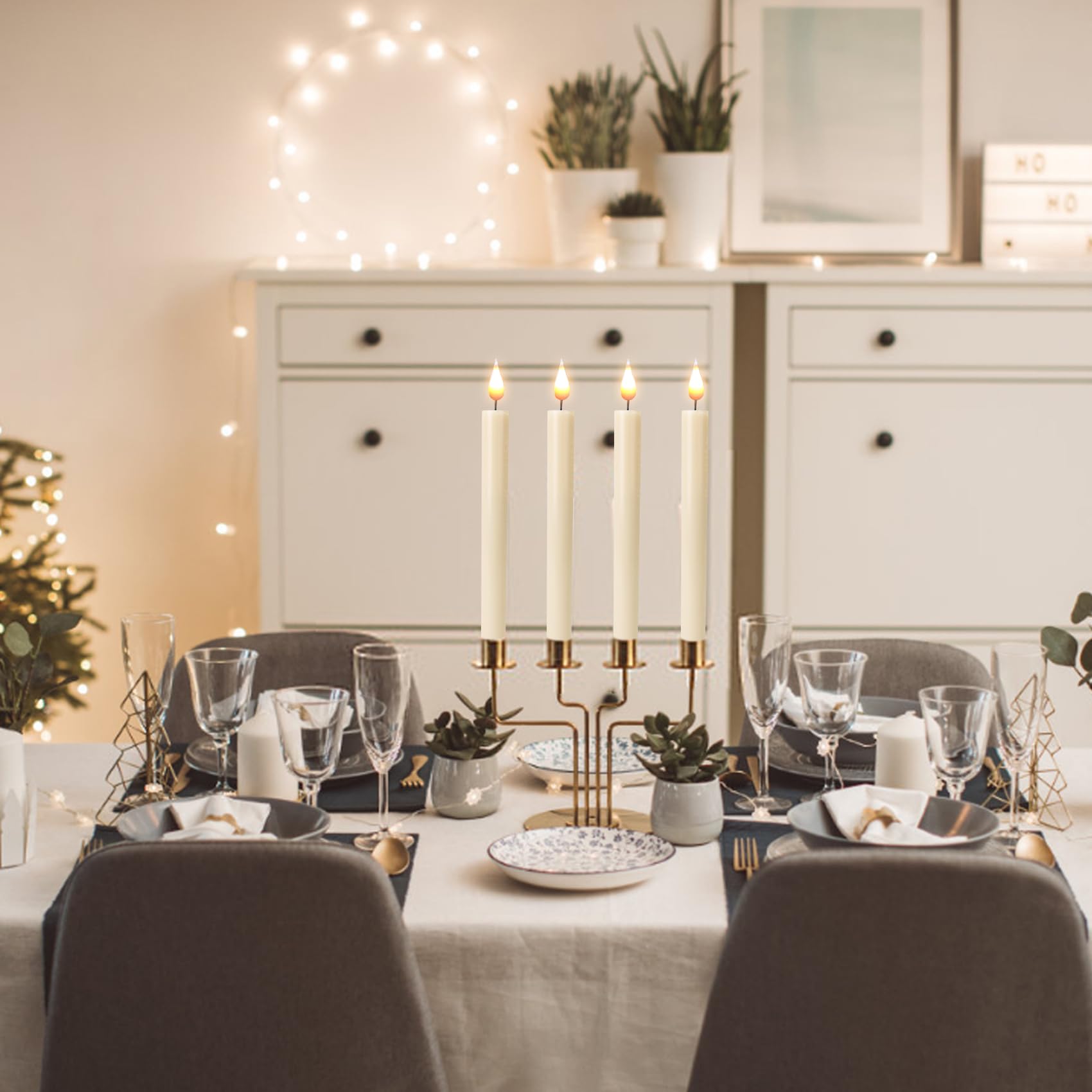 Candele a LED senza fiamma, con timer a distanza, funzionamento a batteria, tremolanti, con portacandele oro rimovibili, ottimo regalo per Natale, matrimonio, casa, cena, decorazione, set da