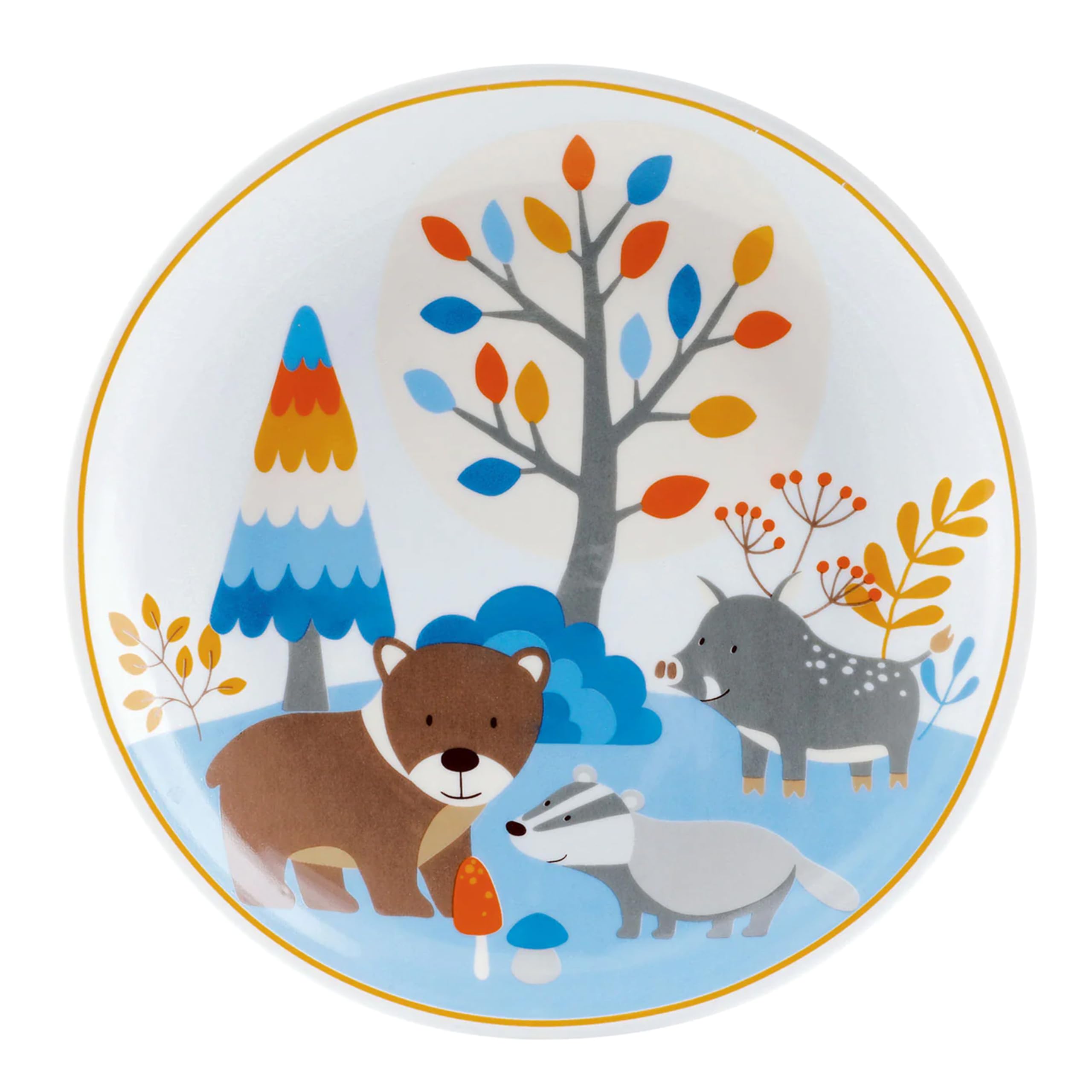 Kindergeschirr Set mit Namensgravur Puresigns - Friends - Bär, Dachs, Wildschwein - 7-teilig eigener Gravur/Namen auf Besteck (Gravur möglich)