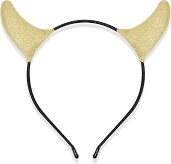 MUKOSEL Glitter Devil Horns Headband, Devil Ears Headband Halloween Cosplay Dress up, Devil Costume Accessories for Women MenGold