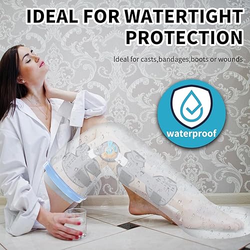 Miniatura 8 de Protector de pierna para adultos para ducha, vendaje de ducha impermeable y cubierta fundida, protección completa de pierna hermética para piernas