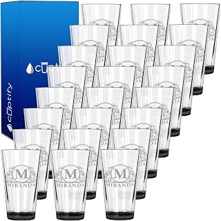 Personalized Beer Glasses Set of 24 Engraved Black 16oz Pint Glasses, Custom Wedding Favors, Groomsmen Gifts, Birthday Parties & More