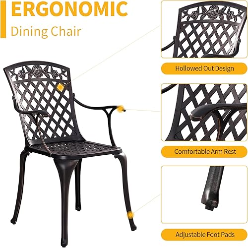 Miniatura 4 de Juego de 2 sillas de patio de aluminio fundido, sillas de comedor al aire libre con respaldo alto, sillas de patio de metal, sillas de bistró para