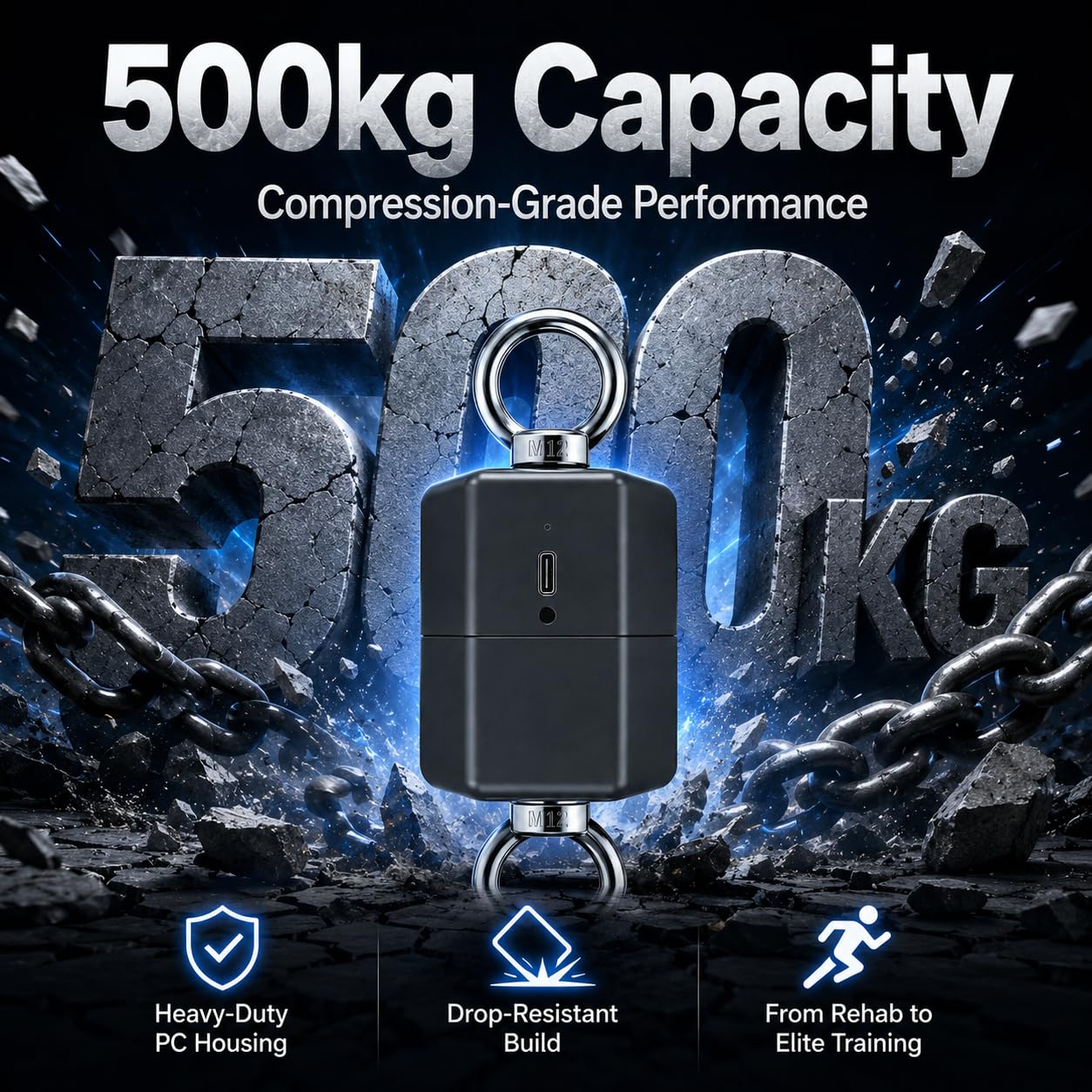 Kraftmessgerät Fitness 500kg, Push Pull Dynamometer mit 250Hz Abtastrate für Sportanalyse und Peak Force Analyse
