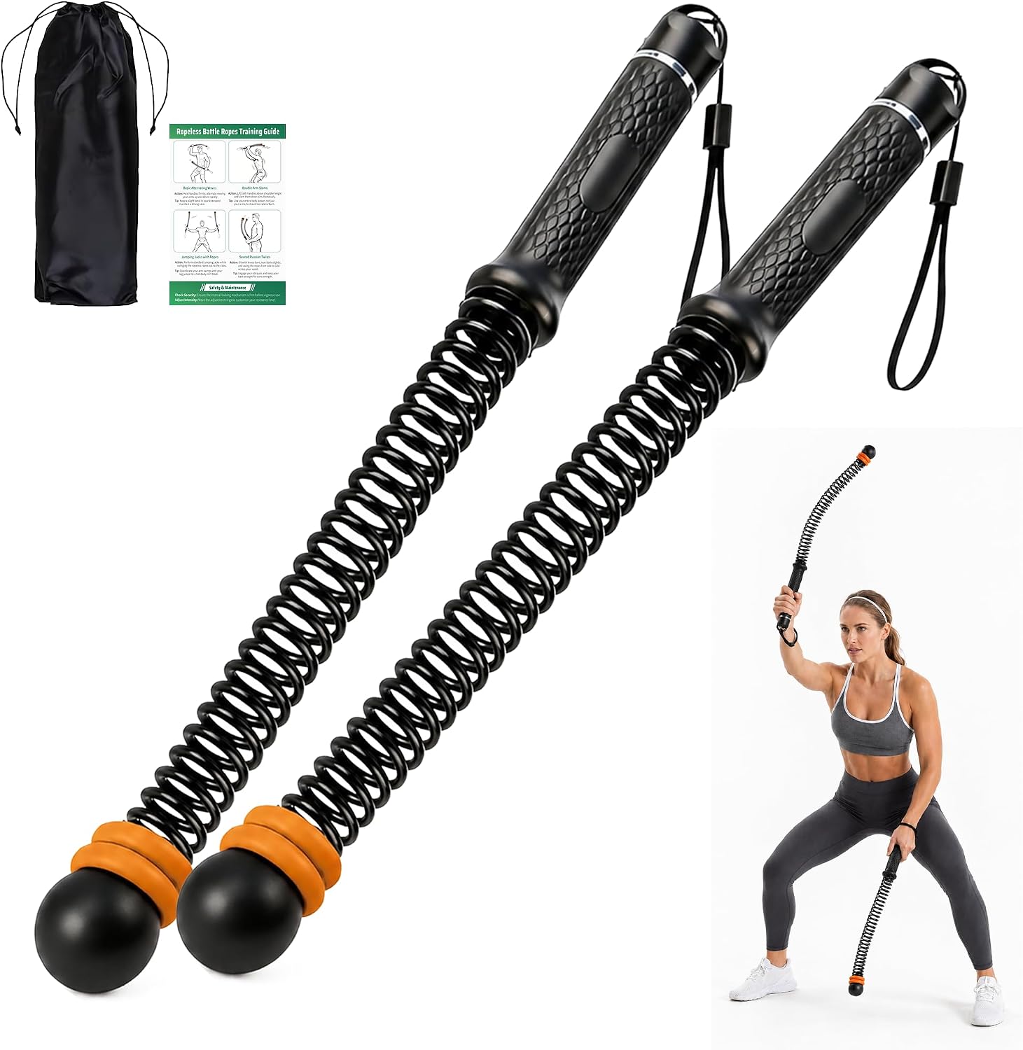 2-Pack Cordless Battle Ropes with Adjustable Weights, 3 lbs Total (1.5 lbs Each) Weighted Ropeless Training Ropes for Home Gym & Apartment, Silent Indoor HIIT Workout Equipment for Men & Women