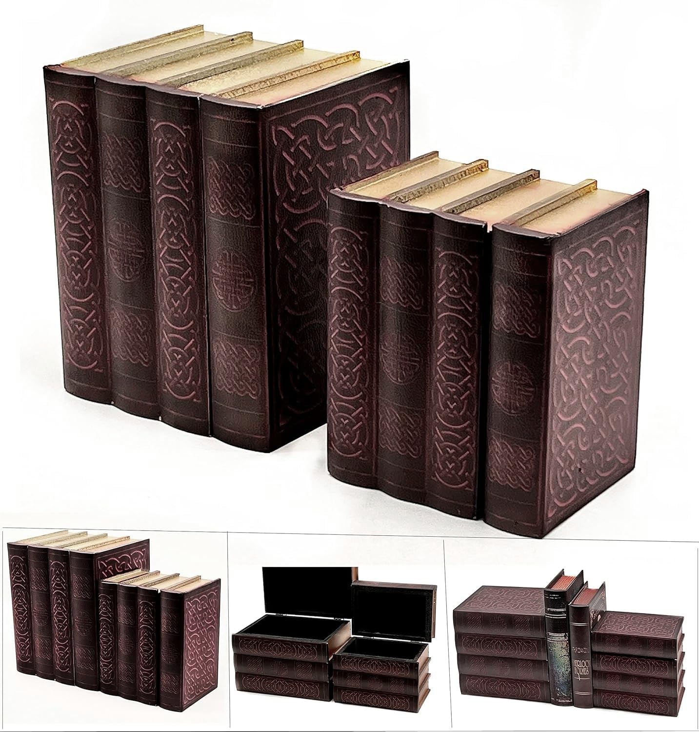 Bellaa 21213 Decorative Box Celtic Knot Book Ends Vintage Bookends Boho Farmhouse Irish Bookshelf Holder Stoppers Hidden Secret Storage Jewelry