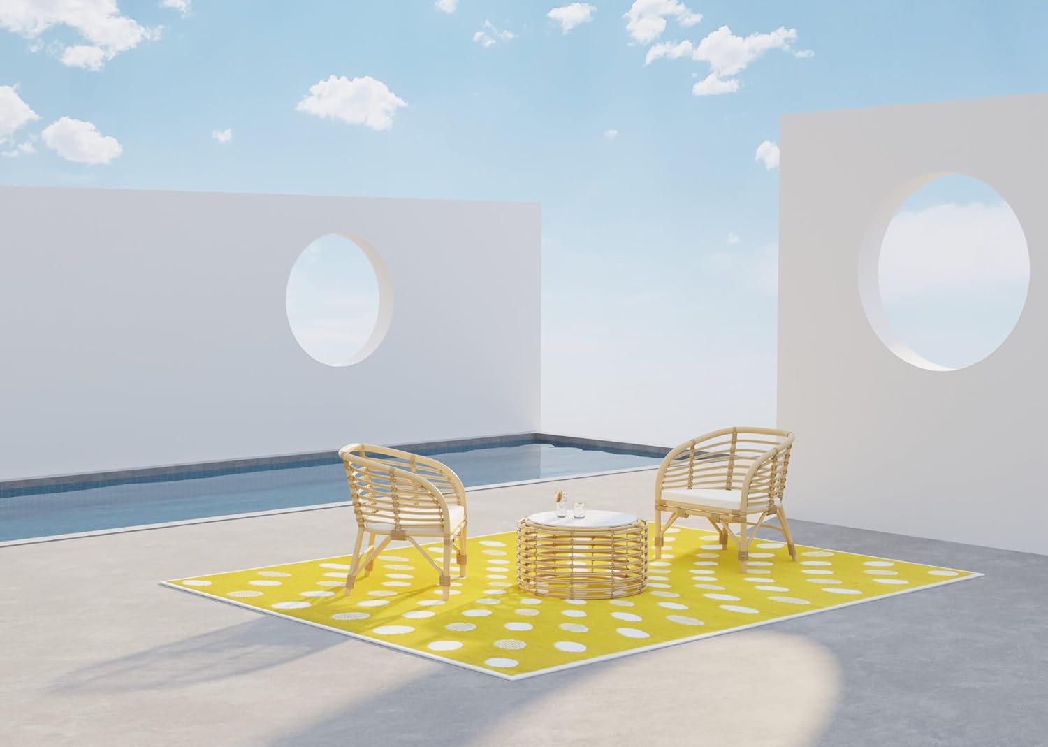 Mad Mats Polka Dot Outdoor Rug – Reversible Plastic Mat (Yellow & White, 4 × 6 ft) – UV‑Resistant, Water‑Repellent & Easy‑Clean – Eco‑Friendly Recycled Patio/Deck Mat