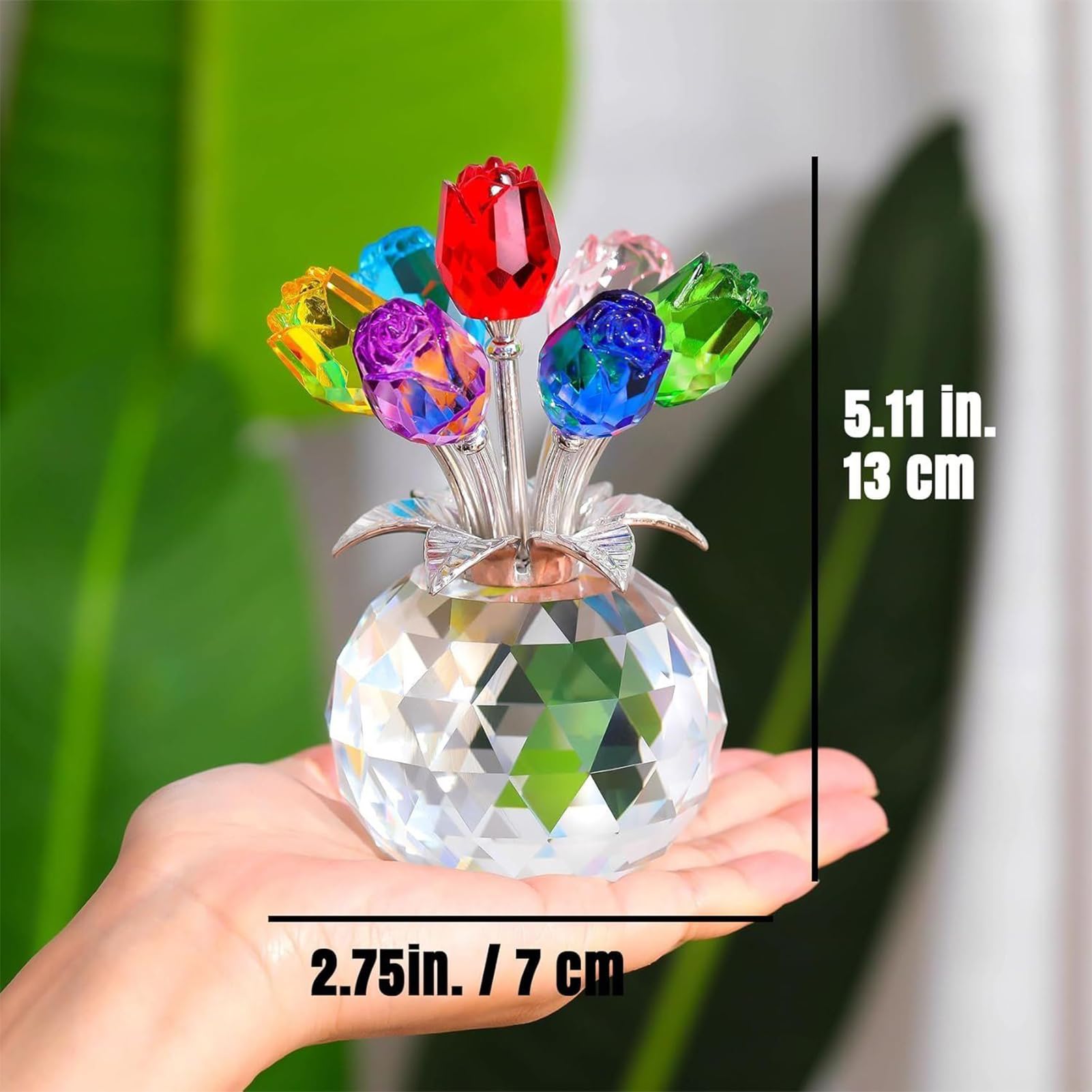 Crystal Figurines Collectibles,Romantic Colorful Rose Statue | Crystal Flower Figurines Table Decor - for Wife Girlfriend Women Valentines Wedding Birthday Holiday Party — view 6