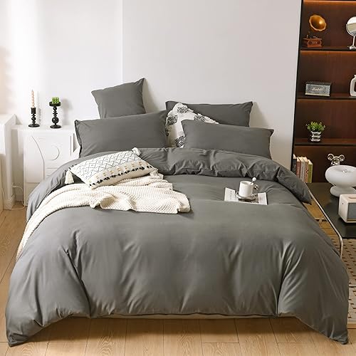 MOCAHOME Juego de funda de edredón gris tamaño Queen, 5 piezas, ropa de cama suave, 1 funda de edredón y 4 fundas de almohada, cierre de cremallera