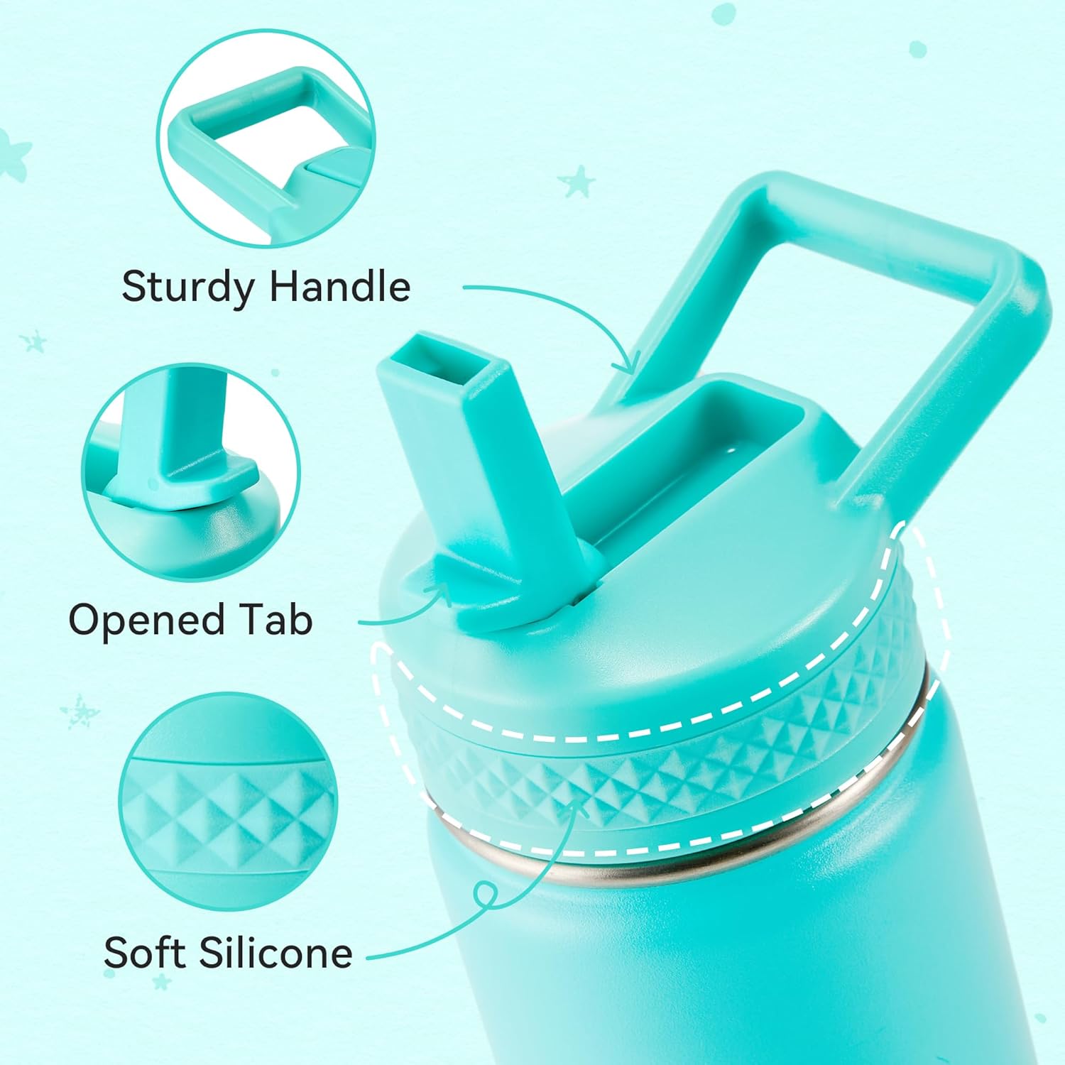 12 oz Kids Water Bottle, Toddler Water Bottle with Straw, Boys&Girls Bottle for School, 304 Stainless Steel Vacuum Insulated Bottle for Kids, BPA-Free, Leak-Proof, Mint Green - Image 2