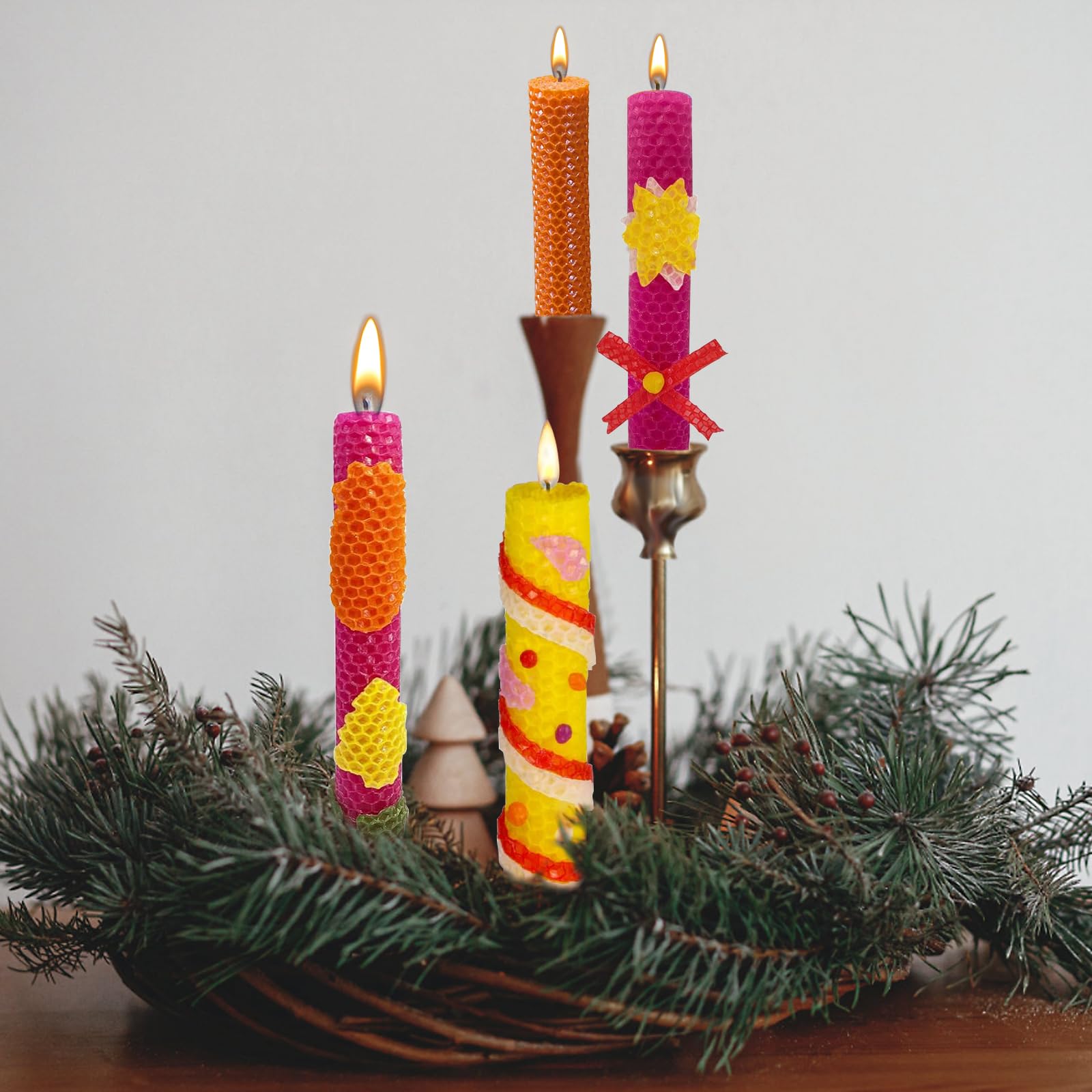 BORDEAG 24 placas de cera de abejas, placas de cera de 12 colores para velas, placas de cera de abejas para velas con 24 mechas de algodón, velas de cera de abejas para hacer tú mismo velas para