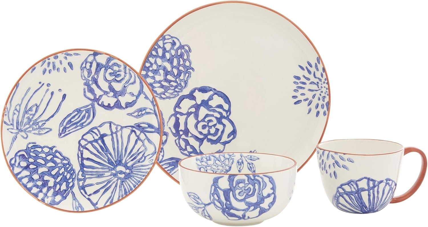 Floral 16pc Dinnerware Set Multi Color Casual Round Ceramic