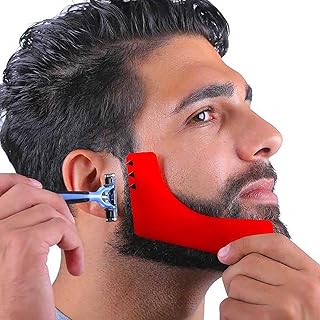 Kit de ferramentas de modelagem de barba Guia de decote modelador de barba Ferramenta de modelagem de barba Conjunto de modelos de barba de plástico vermelho para salão de beleza de corte de linha de