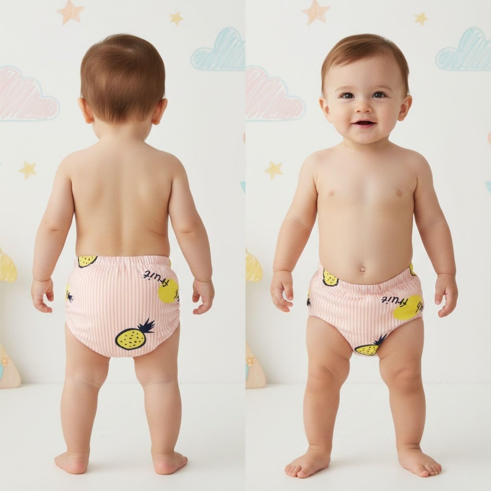 BEMBIKA Potty Training Pant for Babies Cotton Reusable Leakproof Padded Underwear for Kids Ideal for Diaper-Free Time & Mess-Free Potty Training - (Pink Pineapple - 18M to 24M-L)