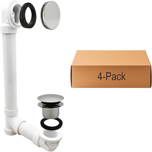 Westbrass 493244H-05 14" Sch. 40 PVC Bath Waste & Overflow Assembly with Illusionary Faceplate and Tip-Toe Drain Plug, Polished Nickel (4-Pack)