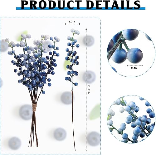 Miniatura 2 de Crowye 40 púas de bayas artificiales de 11.81 pulgadas con tallos falsos adornos para manualidades, hogar, aniversario, boda, fiesta, decoración