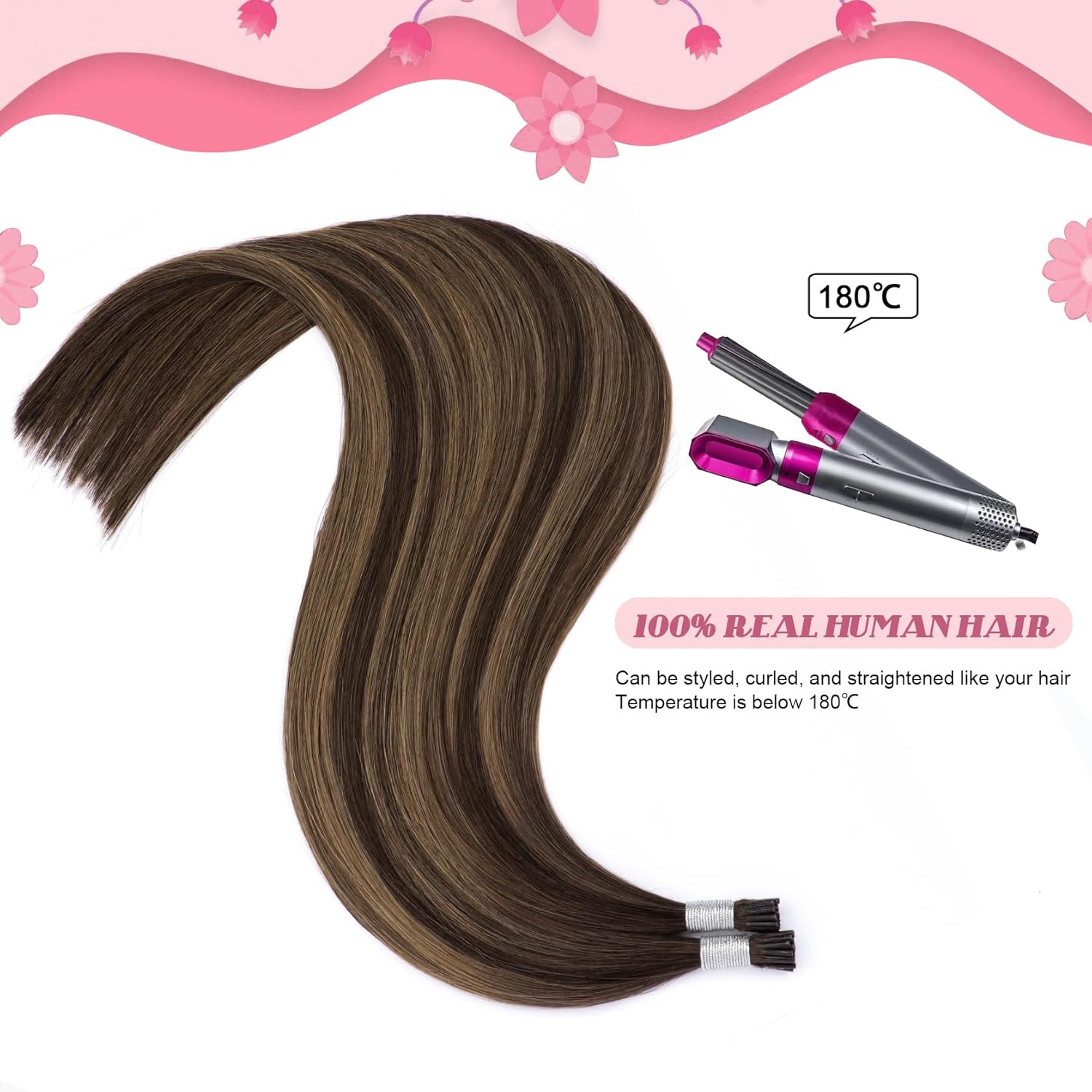Itip Hair Extensions Fusion Remy Hair Extensions 18 Inch Dark Brown to Ash Brown Highlights Natural Straight Hair I Tip Real Human Hair Extensions for Women 50s 50g #2/8/2