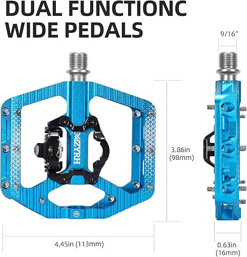 Miniatura 4 de MZYRH Pedales de bicicleta de montaña MTB con plataforma plana de 3 rodamientos compatible con SPD de doble función, sellados con pedales de