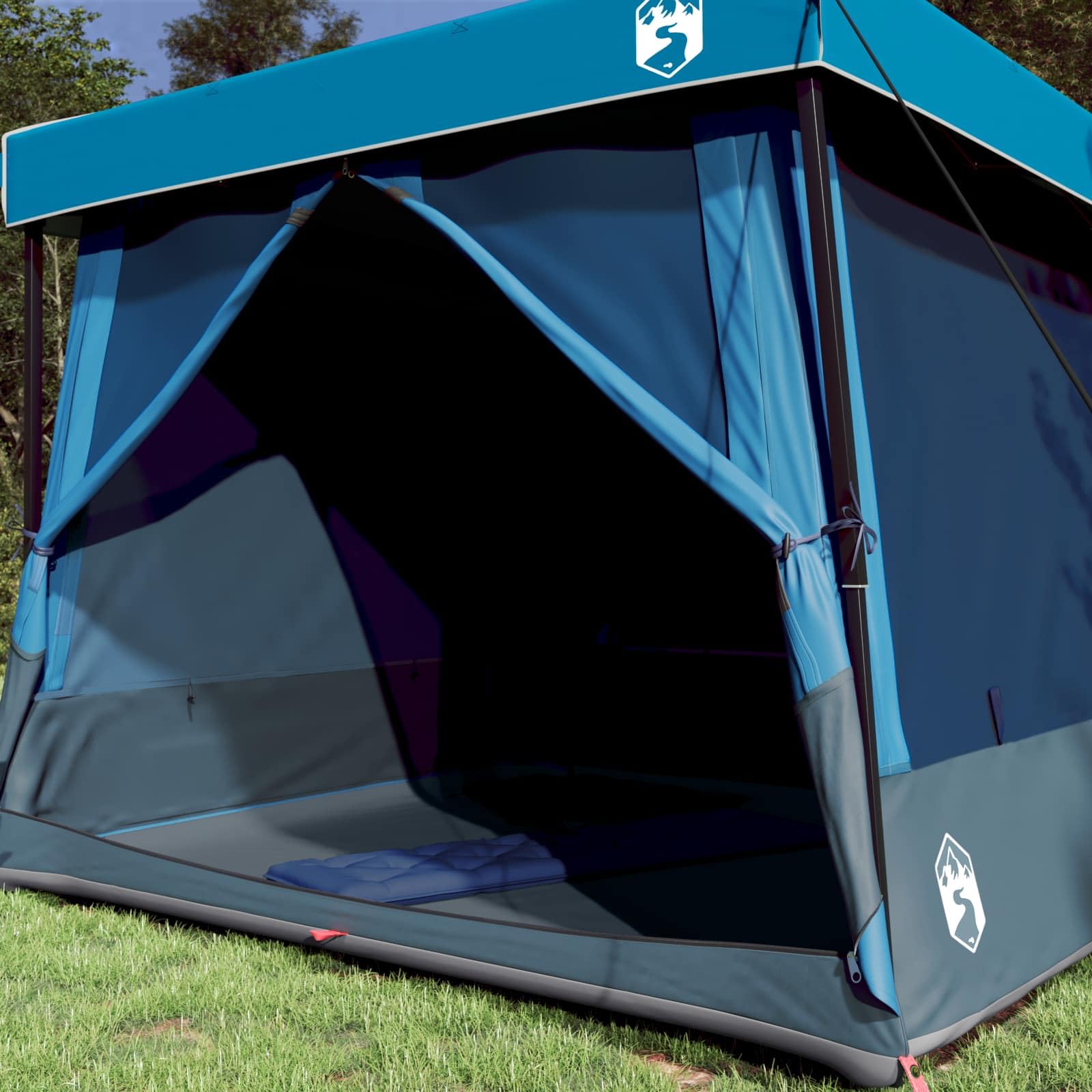 Campingzelt-Set 2-teilig mit Vordach, Blau, Taffeta und Stoff, Großes Outdoor-Zelt für Garten und Terrasse, Maße 463 x 280 x 251 cm, Stabiles Freizeitzelt