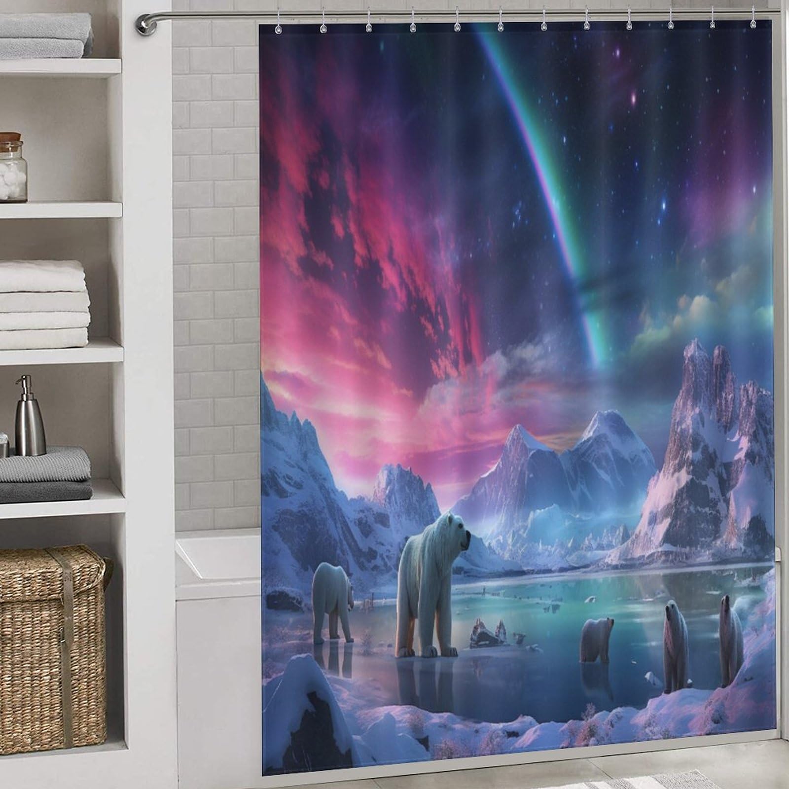 Rideau de douche ours polaire en tissu imperméable 168x183cm