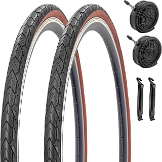 SIMEIQI 700x35C/37-622 Bike Tires and Inner Tubes with FV Presta or AV Schrader Valves Inner Tubes 2 Pack 700C Road Bike Tires Black Wall or Brown Wall for Hybrid Bicycles Tyres