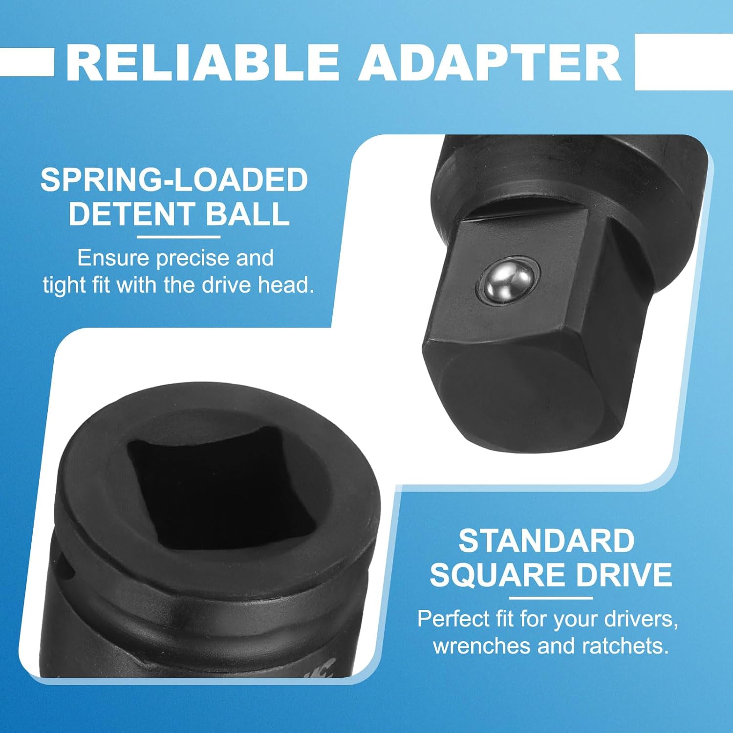 HARFINGTON 4pcs Impact Socket Adapter 1" Female to 1/2" Male Square Drive Reducer Standard SAE CR-MO Steel Converter Impact Driver Ratchet Wrench Breaker Bar Conversion, Black