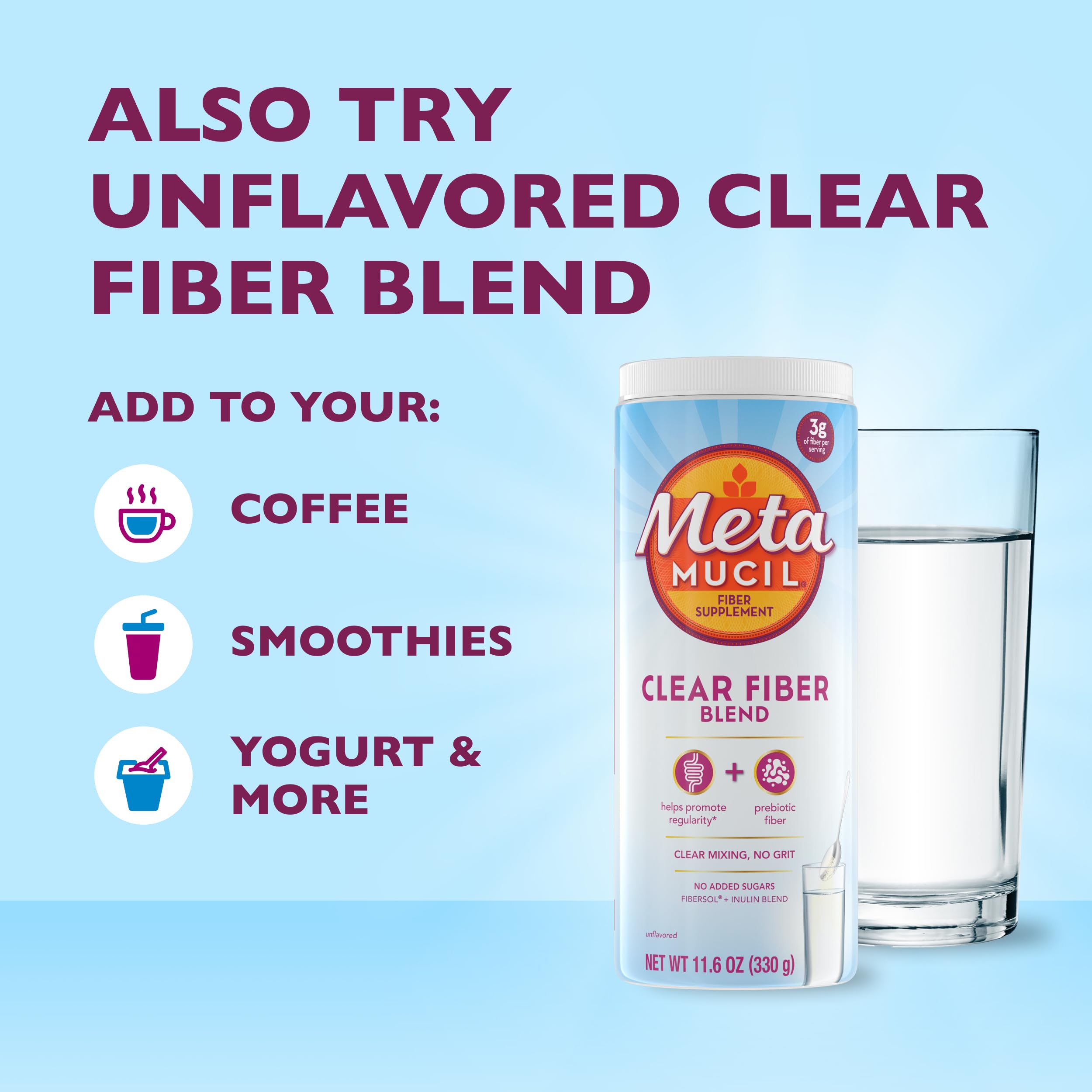 Metamucil Fiber Supplement, Clear Mixing Fiber Powder Stick Packs, Mixed Berry Flavor, On the go, Plant Based Prebiotic Fiber Supplement Blend for Daily Digestive Health, 21 Stick Packs — Amazon image 8