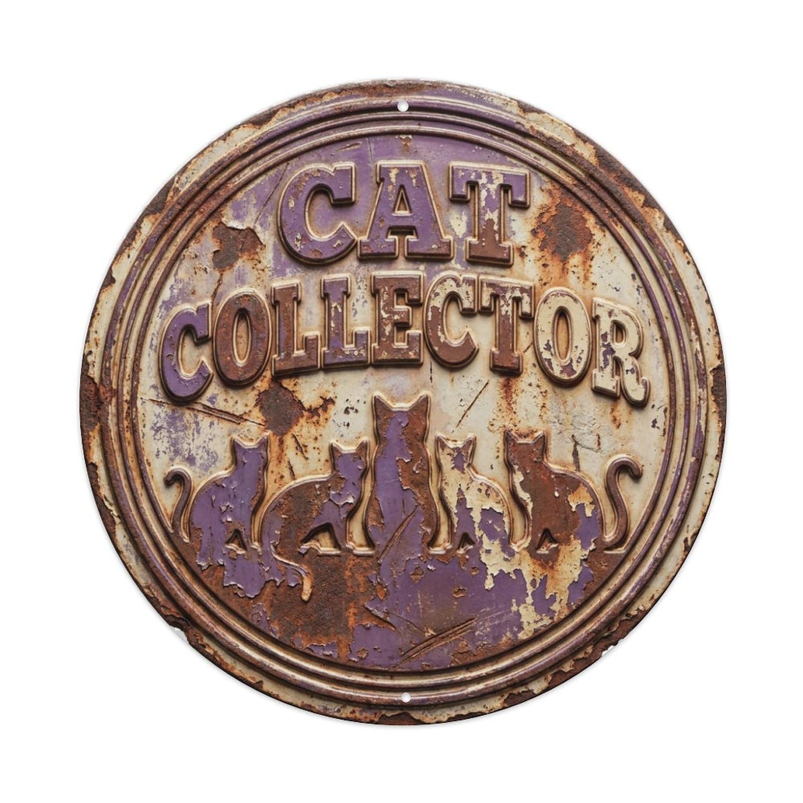 Vintage Cat Collector Proud Meow Metal Tin Sign Plaque Wall Decor for Cafe, Club, Garden Round Metal Poster 8x8Inch