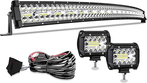 Barra de luz LED T-Former de 52 pulgadas, curvada de 1122 W, triple fila de inundación, haz combinado de luz de conducción todoterreno, 2 luces LED