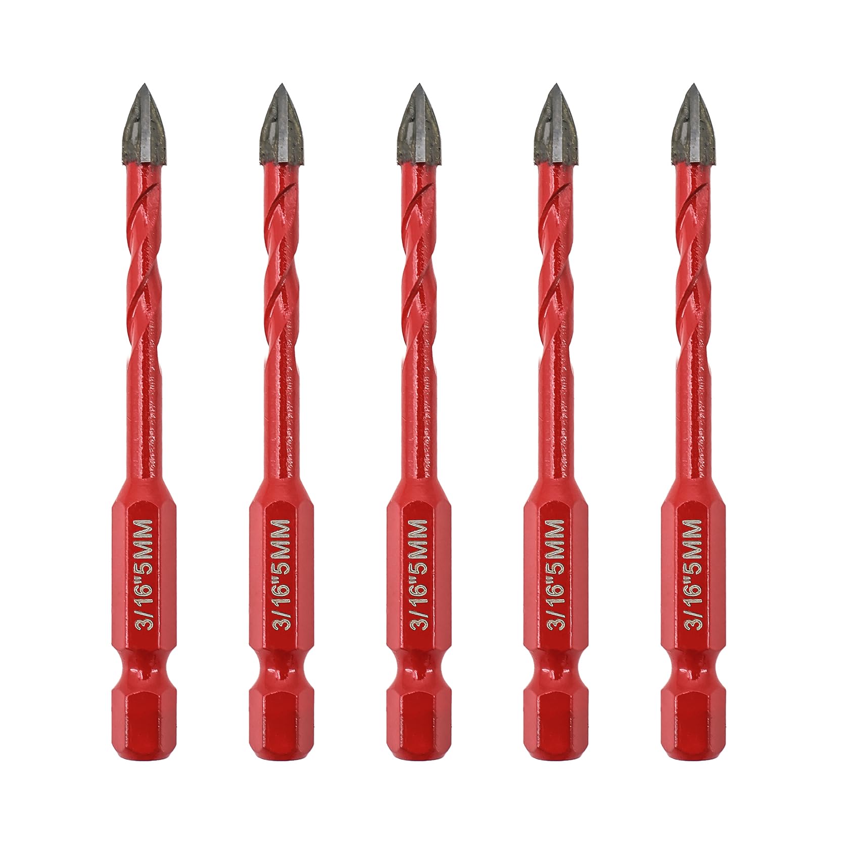 FOCSTOL Masonry Drill Bits Set - 5pcs 5mm Carbide Drill Bits Set with Quick Change Hex Shank for Wood Plastic Foam Tiles Softer Materials — image 1