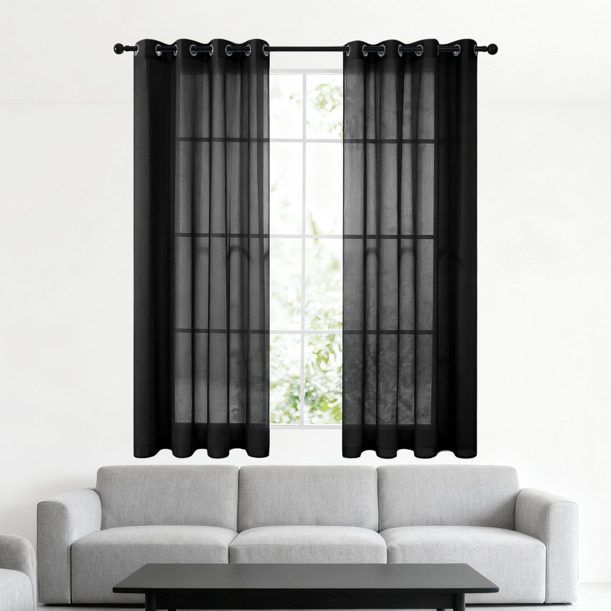 Voilage bloquer soleil anti-UV noir 150x235 cm doux et esthétique
