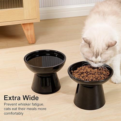 Miniatura 4 de YauYik Juego de cuencos elevados para agua y comida para gatos, cuencos elevados extra anchos de 6.2 pulgadas, plato de comida para gatos poco