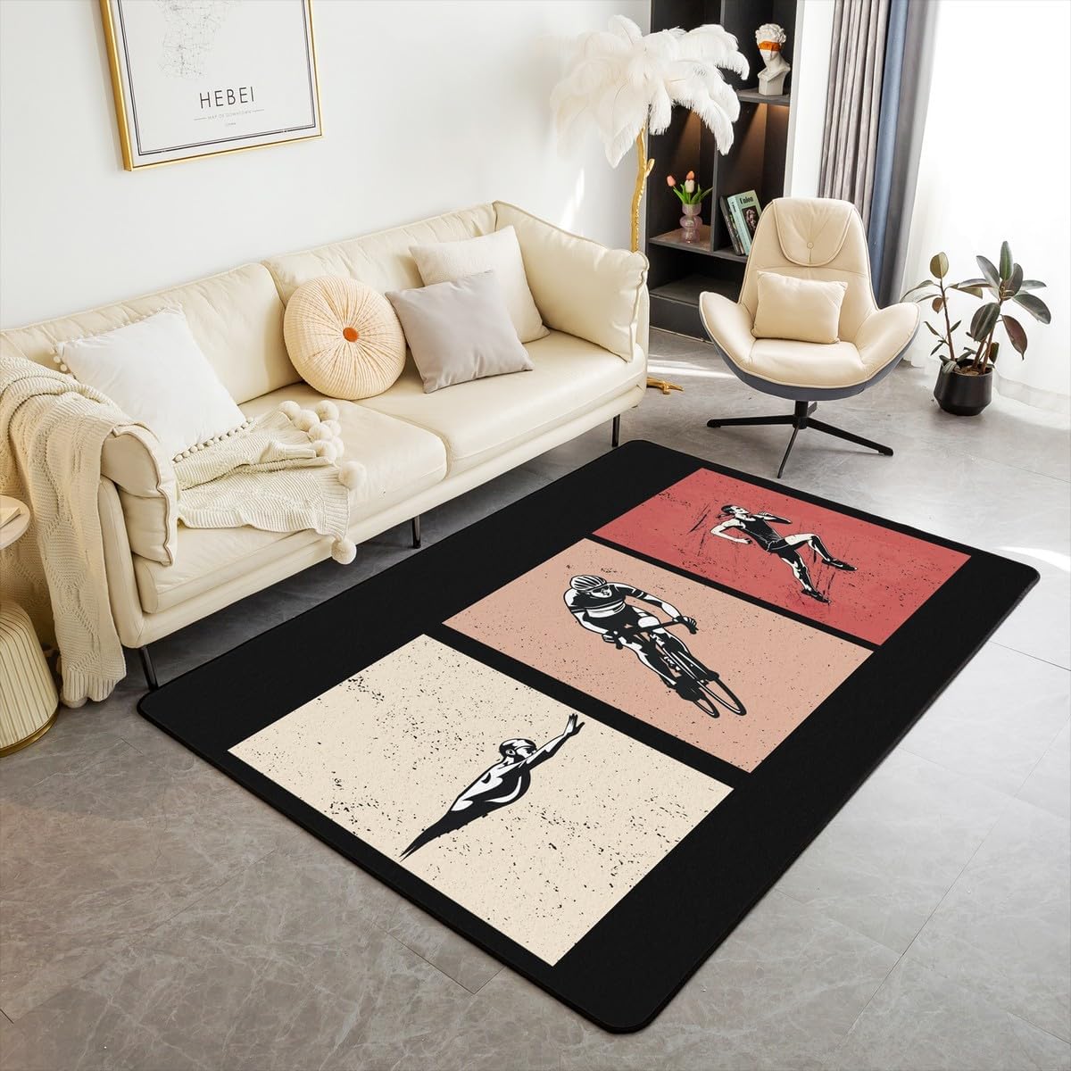 Castle Fairy Basketball Sports Rug 3'x5',Girly Pink Basketball Hoop Decor Area Rug for Girls Women Men Teens,Ball Games Themed Black Non Shedding Rug for Bedroom Playroom Living Room