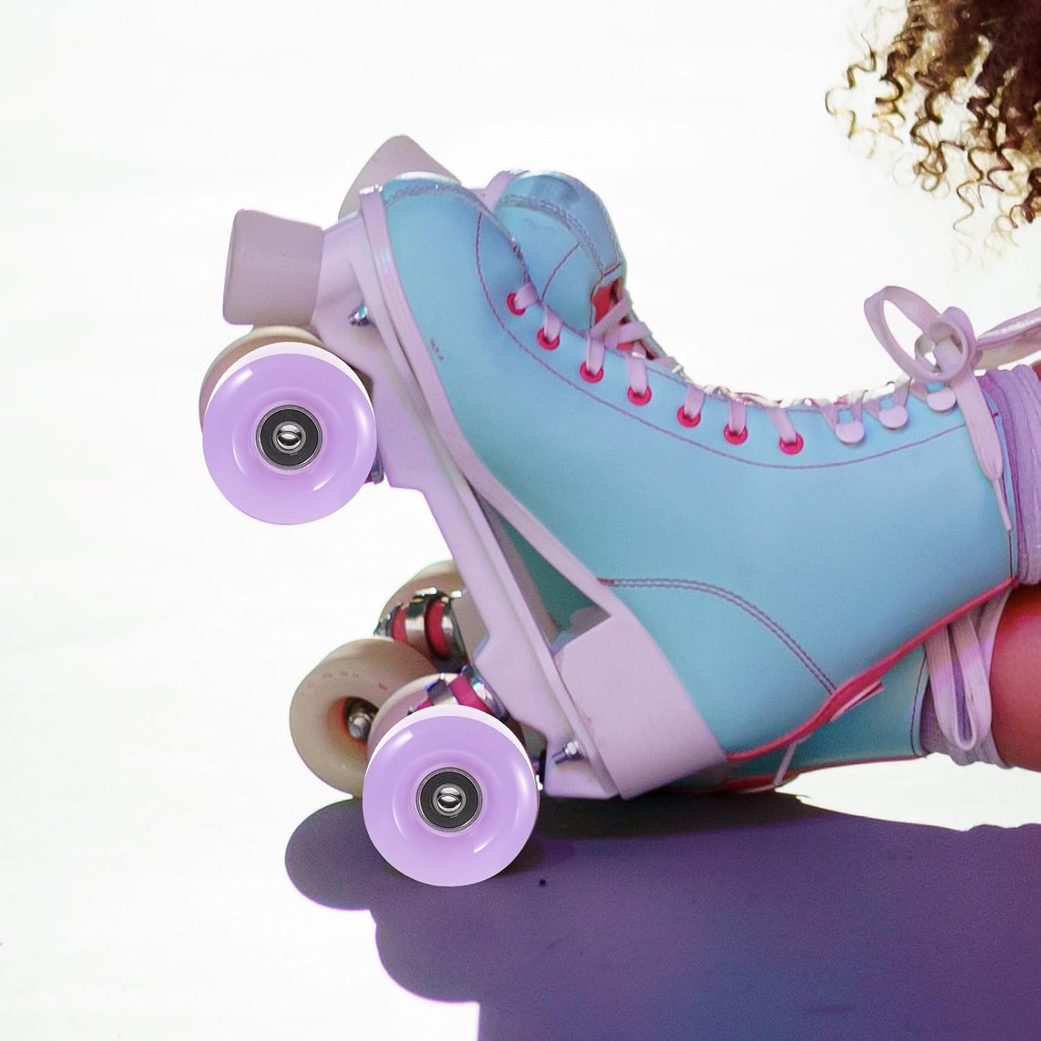 Cabilock Double Row Roller Skate Wheels with Bearings 4pcs Semi- Jelly Purple Indoor Outdoor Replacement Skating Accessories for Roller Skates