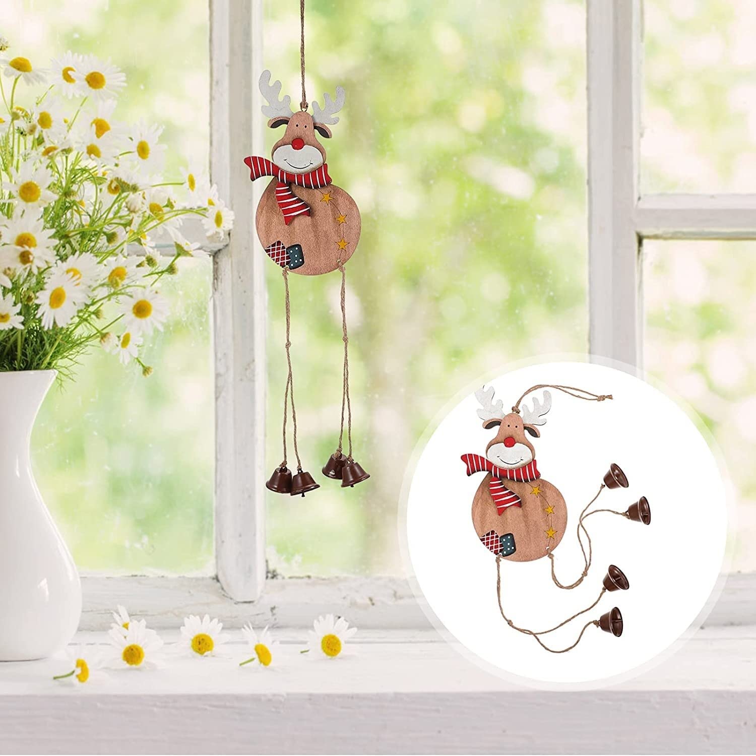 Weihnachtsbaumschmuck, Weihnachtskugeln, hängende Dekoration, Weihnachtsbaumglocken-Ornamente, Holz-Rentier-Ausschnitt, hängende Dekorationen, Weihnachtselch-Figur, Anhänger, rustikal, dekorativ (Farb