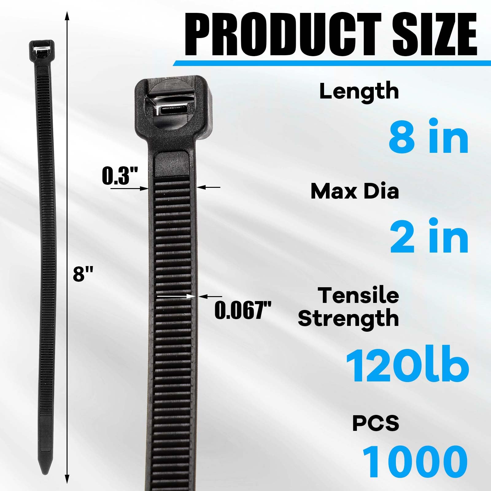 Reallnaive 1000 fascette stringicavo da 20 cm, resistenti, 54,4 kg, resistenti alla trazione, in filo di nylon nero, per interni ed esterni