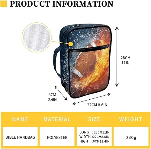 Miniatura 3 de Funda de Biblia para Niños con Estampado de Rugby Fútbol Hielo Fuego Fundas de Biblia Ligeras con Cremallera y Bolsillo con Asa Funda de Transporte