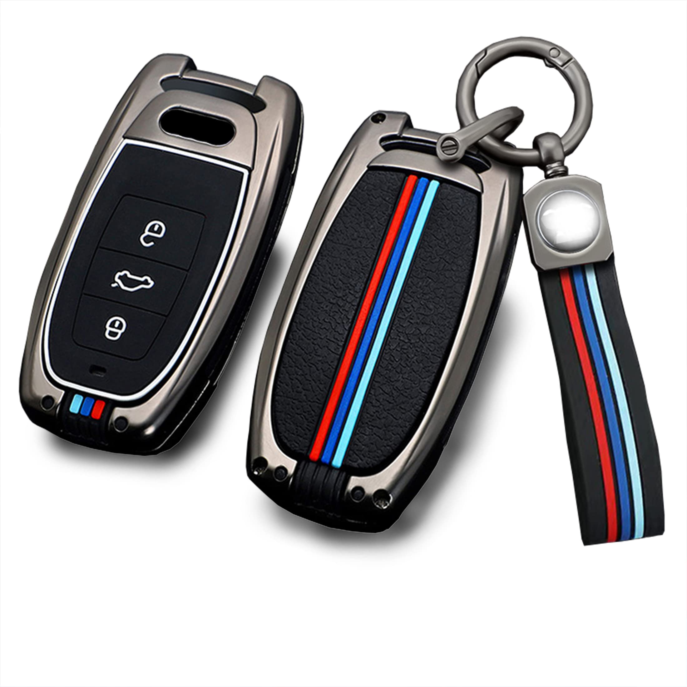 vol【TTQK】Key Case, Keychain, Metal Shell Cover Compatible with Audi new A6L A4L Q5L A3 Q7 Q8 A7L A8 A5 Series【Long buckle,Gunmetal】