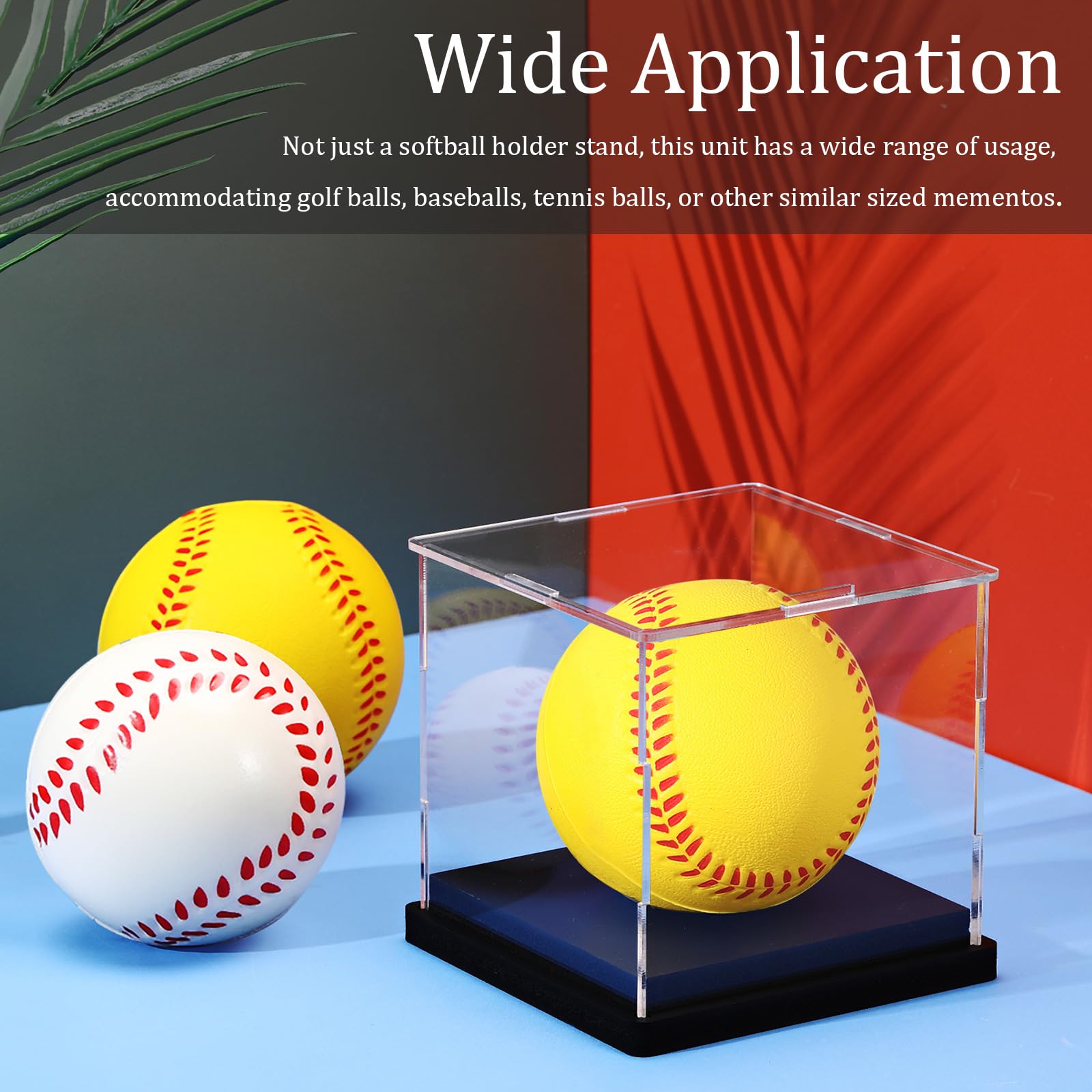 Baderke 2 vitrinas de sóftbol de acrílico para sóftbol, soporte de béisbol, protección UV, caja de bolas de recuerdos, cubo transparente para almacenamiento de pelotas deportivas (retira la película
