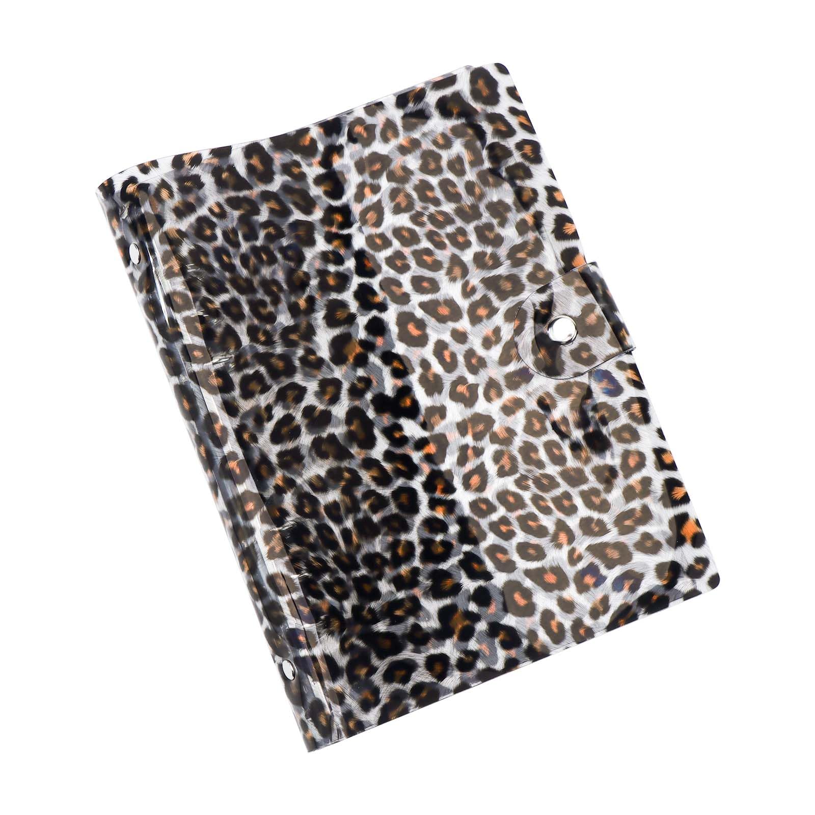 A5 Binder Cover 6 Ring Binder Soft PVC Leopard Print Planner Cover Refillable Notebook Shell Round Ring Budget Binder with Snap Button Closure