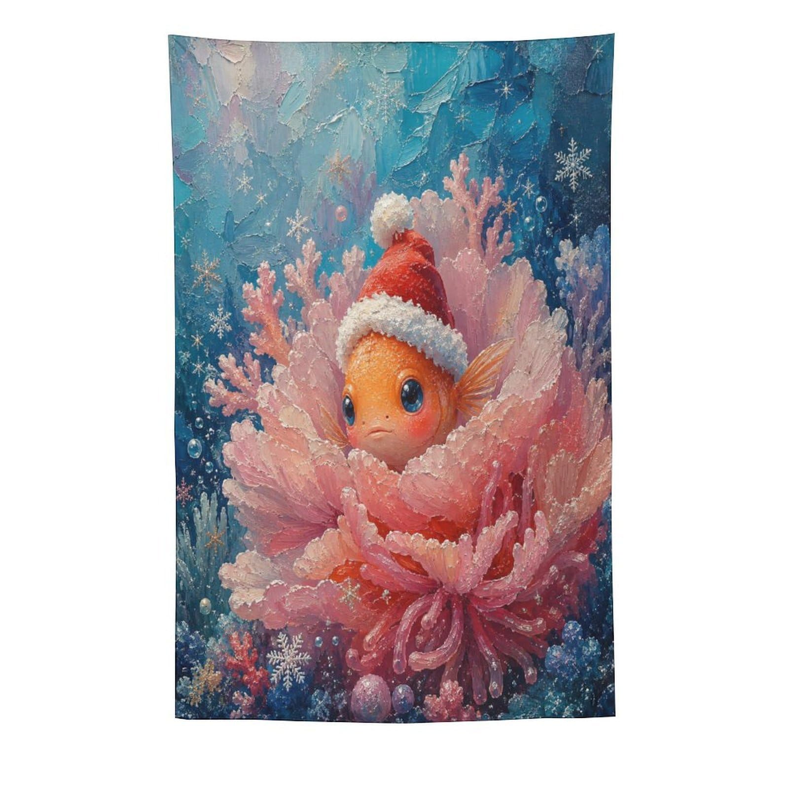 W7C8U2X3 Clownfish Santa Hat Anemone Wall Tapestry, Living Room