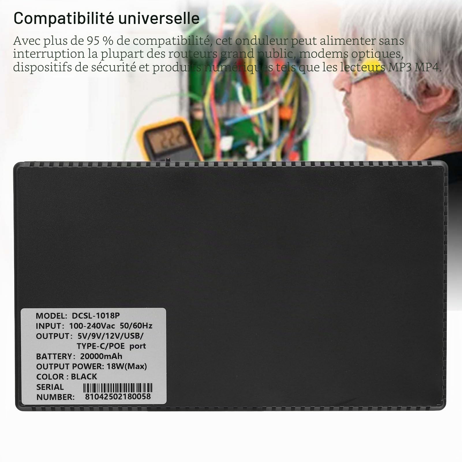 Batterie UPS 20000mAh Alimentation sans Interruption Ports Sortie pour système sécurité caméra routeur Maison Bureau Surveillance