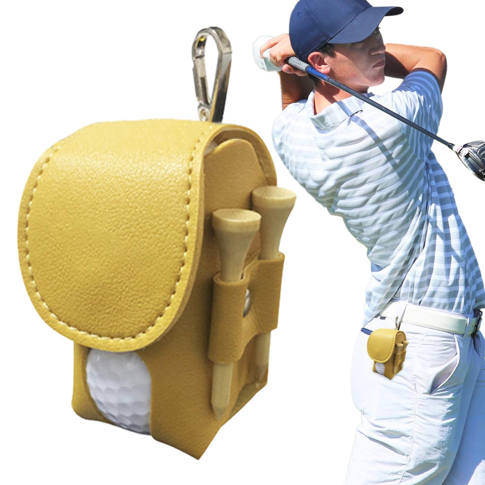 Pochette Golf Hommes Cuir PU Porte-Tees Ceinture Organisateur Balles Clip Transport