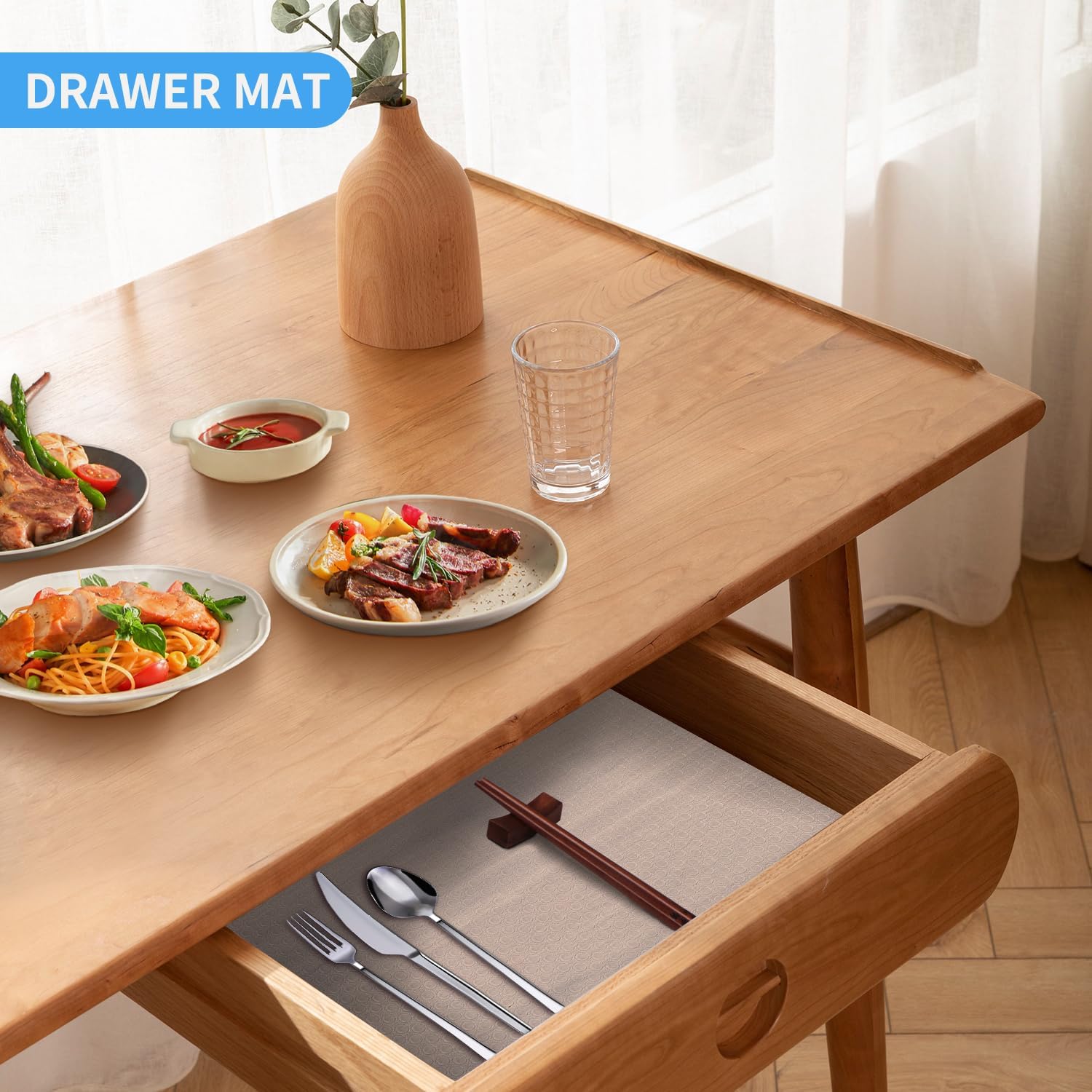 Shelf Liners for Kitchen Cabinets Non Adhesive Drawer Liners 24 x 118 Inch, EVA Material Refrigerator Liners Waterproof & Oilproof Roll for Bathroom, Kitchen, Cupboard, Desks, Shelves -Clear