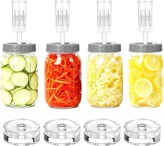 Blissify 4 Pack 1L Fermentation Jar with 4 Airtight Lids 4 Airlock 4 Fermentation Weights, Wide Mouth Glass Mason Jar with...