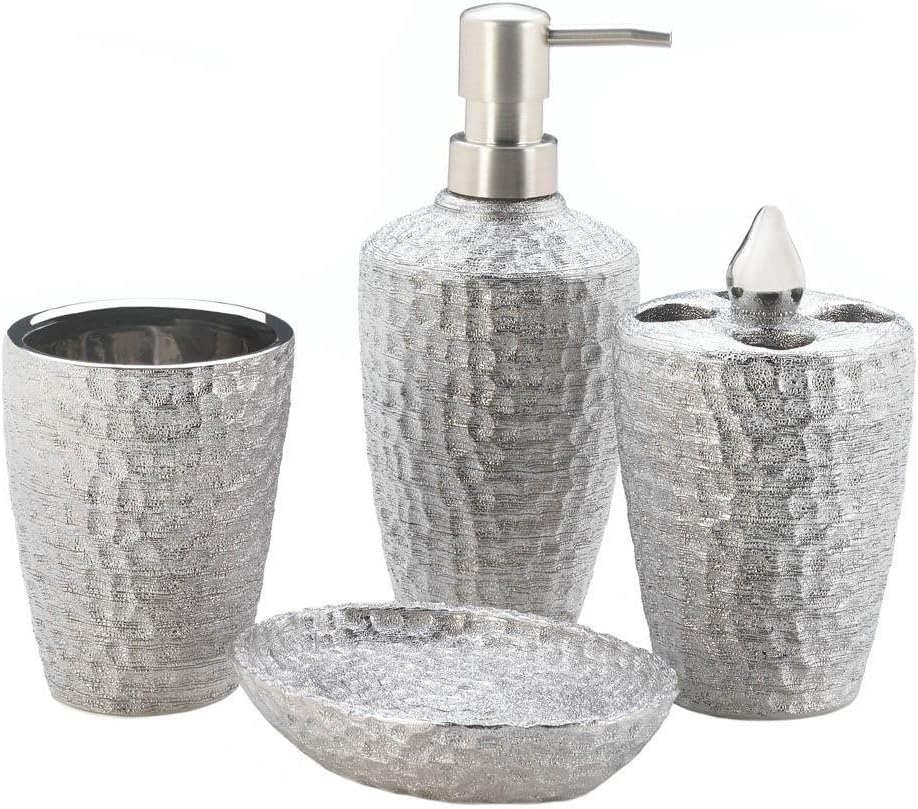 Accent PlusBoys, Silver Texture Shower Bath Accessory Set, Porcelain